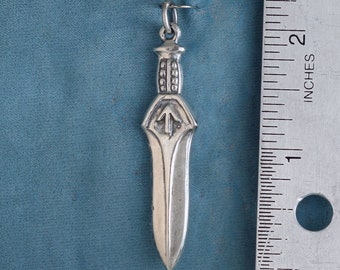 Medieval Dagger Sword With Tir, Tyr the Victory Rune Sterling Silver Pendant Charm