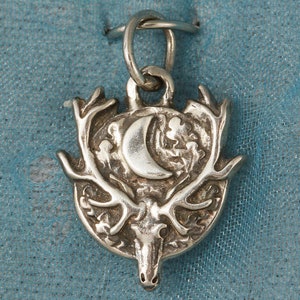 Small Celtic Stag With Crescent Moon Sterling Silver Pendant Charm