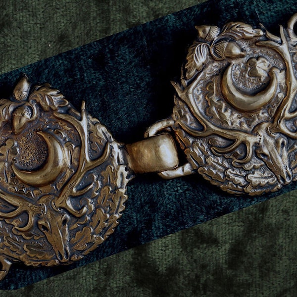 Bronze Stag With Crescent Moon Large Cloak Clasp