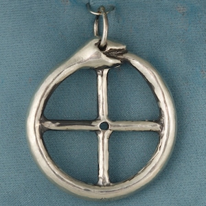 Large Ouroboros Jormungandr Midgard Serpent Snake Dragon Solar Sun Cross Sterling Silver Pendant