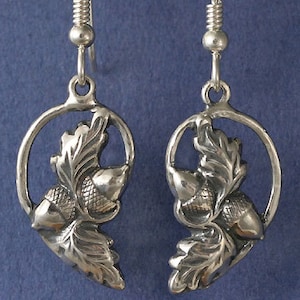 Acorn Oak Leaf Sterling Silver Earrings