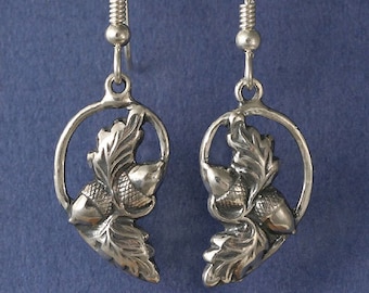 Acorn Oak Leaf Sterling Silver Earrings