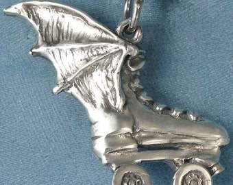 Winged Roller Skate Sterling Silver Pendant