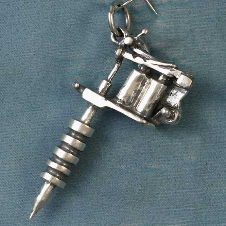 Large Tattoo Gun Machine Sterling Silver Pendant image 3