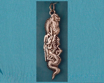 Large Long Dragon Sterling Silver Pendant