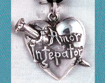 Large Vampire Pierced Heart Sterling Silver Pendant Charm
