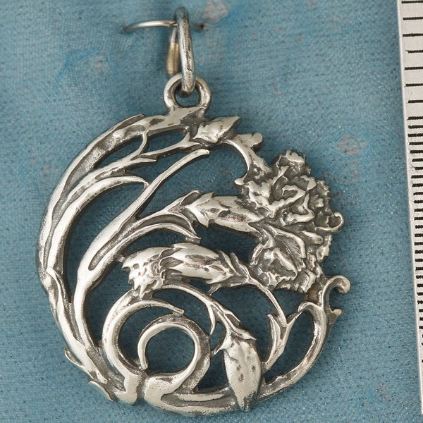 Art Nouveau Carnation Sterling Silver Pendant Charm