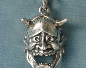 Hannya Mask Sterling Silver Pendant
