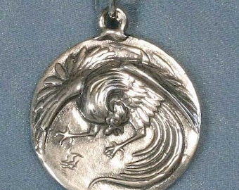 Art Nouveau Rooster Sterling Silver Pendant Charm