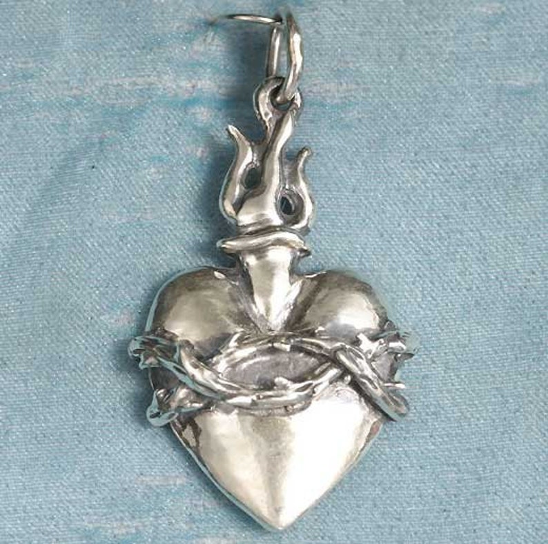 Sacred Heart Sterling Silver Pendant Etsy