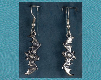 3D Double Sided Flying Bat Sterling Silver Dangle Earrings