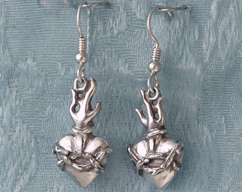 Sacred Heart Sterling Silver Earrings