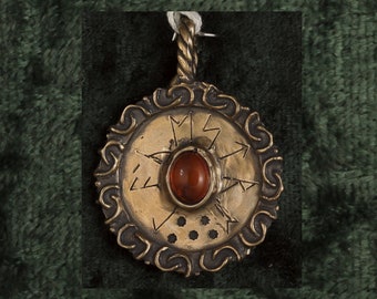 Female Healer One of a Kind Rune Bronze Pendant Set With Amber