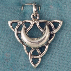Small Triple Celtic Triangle with a Crescent Moon Sterling Silver Pendant Charm