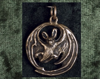 Flying Bat Round Bronze Pendant Charm