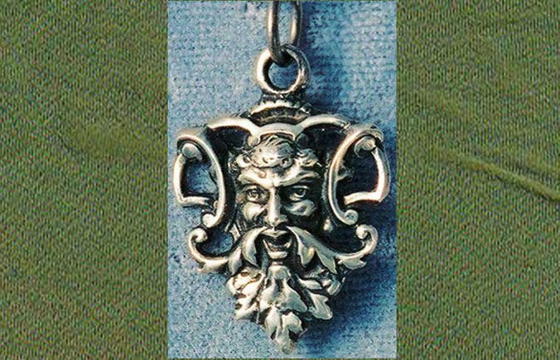 Medium Green Man Sterling Silver Pendant Charm Image 0