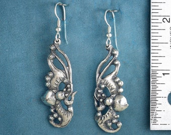 Bat Long Elegant Sterling Silver Earrings