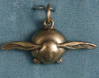 Flying Bunny of Death Bronze Pendant Charm