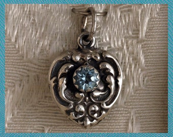 Victorian Romantic Heart Set with a Blue Topaz Sterling Silver Pendant Charm