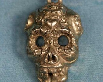 Day of the Dead Skull Bronze Pendant Charm