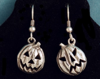 Pumpkin Jack-O-Lantern Sterling Silver Earrings