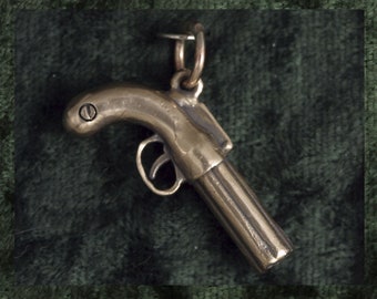 Miniature Pepperbox Pistol Revolver Gun Bronze Pendant Charm