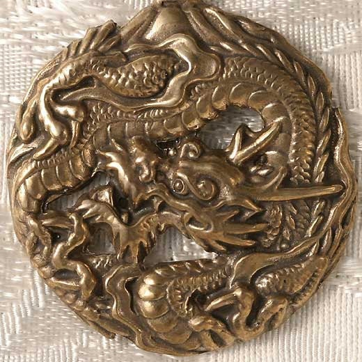 Large Round Dragon With Mount Fuji Bronze Pendant | Etsy