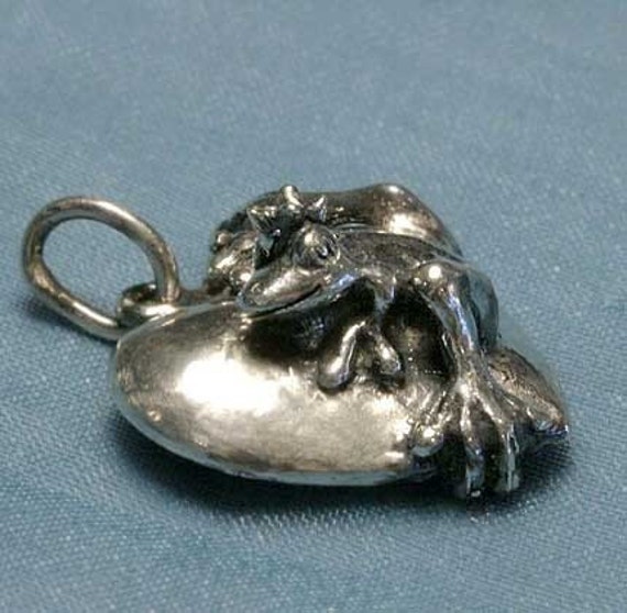 Sitting Frog Charm Sterling Silver Antiqued Finish Sitting Frog Charm Sterling Silver Antiqued Finish