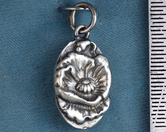 Small Poppy Art Nouveau Sterling Silver Pendant Charm