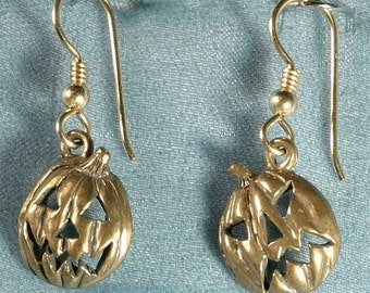 Pumpkin Jack O Lantern Bronze Earrings