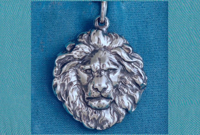 Lion Head Sterling Silver Pendant Charm image 1