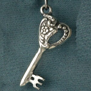 Romantic Small Heart Shaped Key Sterling Silver Pendant Charm