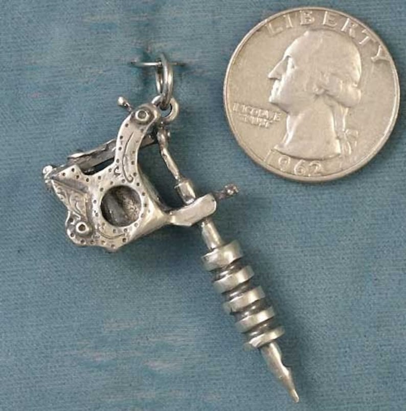 Large Tattoo Gun Machine Sterling Silver Pendant image 4