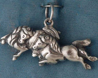 Elegant Running Horses Sterling Silver Pendant Charm