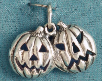 Pumpkin Jack-O-Lantern Sterling Silver Pendant Charm