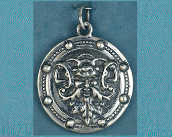 Large Green Man Sterling Silver Pendant