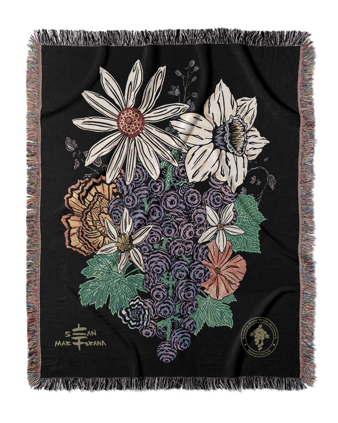 Bovina Floral Jacquard Blanket VIN - Ambrosia Grape Bouquet Jacquard Woven Blanket for the Garden