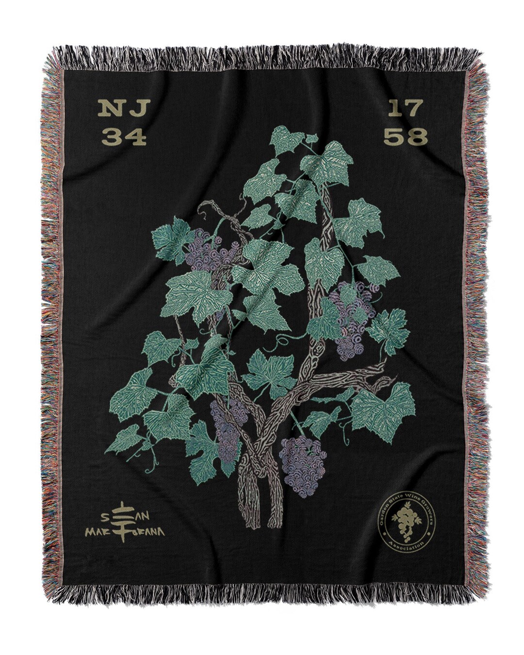 VIN Ambrosia Grape Vine Jacquard Woven Blanket for the Garden