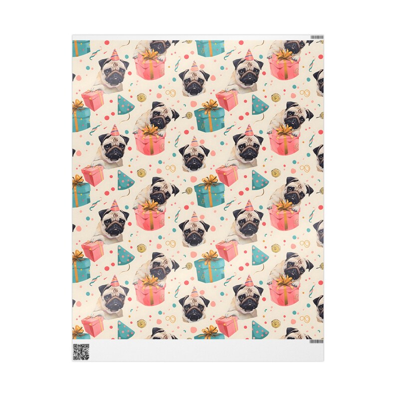 Pug Wrapping Paper - Cute Birthday Design, High-quality 90gsm, Matte or ...