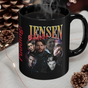 Jensen Ackles-mok, zwarte bovennatuurlijke mok, bovennatuurlijke mok, mok soldaatjongen, puddingmok.