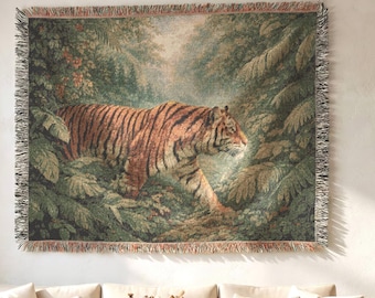 William Morris Tiger Painting Vintage Tapestry Woven Wall Hanging Renaissance Blanket Woven Room Decor Jungle Aesthetic Art Blanket