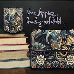 Cartable en toile dragon, sac à main en cuir végétalien dragon, sac bandoulière dragon, sac sorcière, cadeau pour amateur de sorcière, cadeau bohème