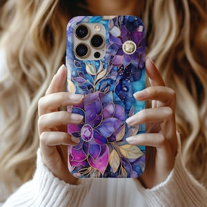 Flowers Stained Glass gemstone Style Phone Case Wildflower Floral Artful Aesthetic Vintage Gift Iphone 13 14 15 16 Casing Tough Phone Cases