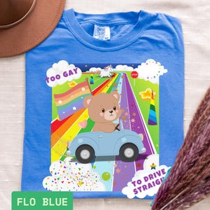 Funny Pride Month Tee Too Gay to Drive Straight Shirt  Queer LGBTQIA Gift Cute Retro Gay Graphic Top cartoon kawaii pride month shirtful