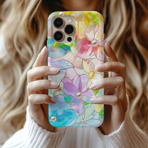 Flowers Stained Glass gemstone Style Phone Case Wildflower Floral Artful Aesthetic Vintage Gift Iphone 13 14 15 16 Casing Tough Phone Cases