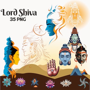 Vibrant Lord Shiva Clipart - High-Resolution Digital Art for Hindu Religious and Spiritual Projects | Clipart | 35 PNG | 300 DPI
