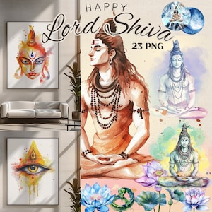 Vibrant Lord Shiva Clipart - High-Resolution Digital Art for Hindu Religious and Spiritual Projects | Clipart | 23 PNG | 300 DPI