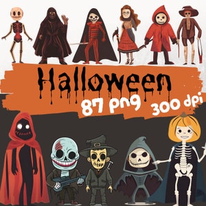 Halloween PNG Bundle - 87 Spooky Characters Clipart Set, 300 DPI Digital Download for Crafts, Sublimation & Printables