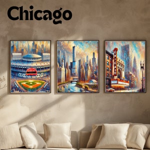 Chicago Skyline Art Print, Digital Download, Cityscape Wall Art, Illinois Home Decor, Chicago Poster,Digital download| 3 Prints