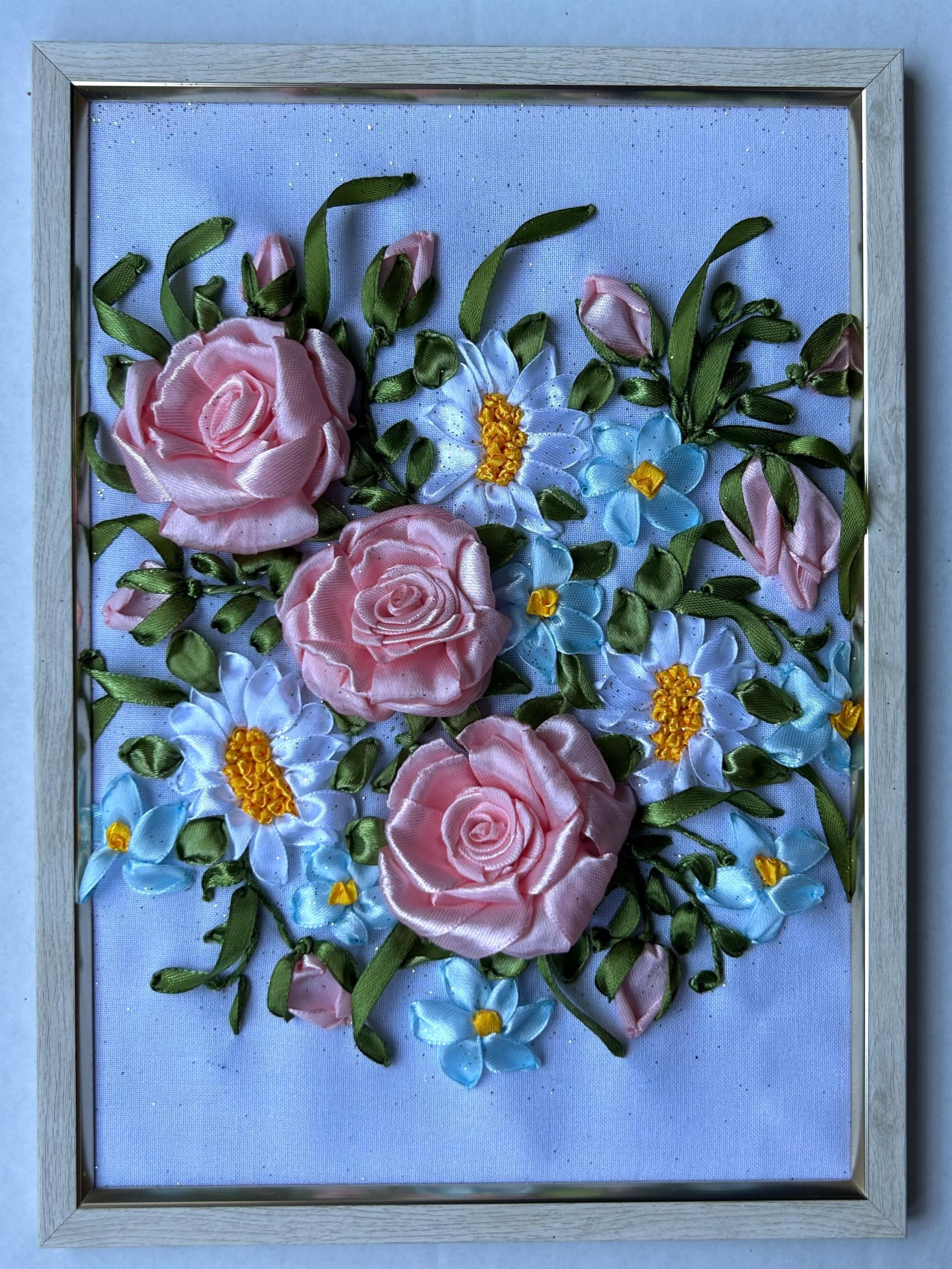 Handmade Silk Ribbon Embroidery Wall Art - Floral Bouquet - Etsy